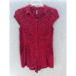 Free People women’s S Debby Floral Red Romper Festival BOHO Beach Summer Coastal